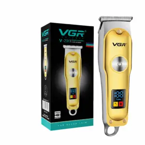 VGR V-290 Professional Hair & Beard Trimmer | Turbo Mode | LCD Display | Cordless T-Blade | 120 Min Runtime | Type-C Charging | Gold