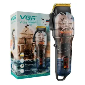 VGR V-689 Salon Series Hair Clipper for Men | 2000mAh Battery | 180 Minutes Runtime | LED Display | Adjustable Cutting Length | Brown