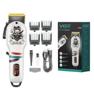 VGR V-699 Salon Series Hair Clipper for Men | 2000mAh Battery | 180 Minutes Runtime | LED Display | Adjustable Cutting Length | Brown (Copy)